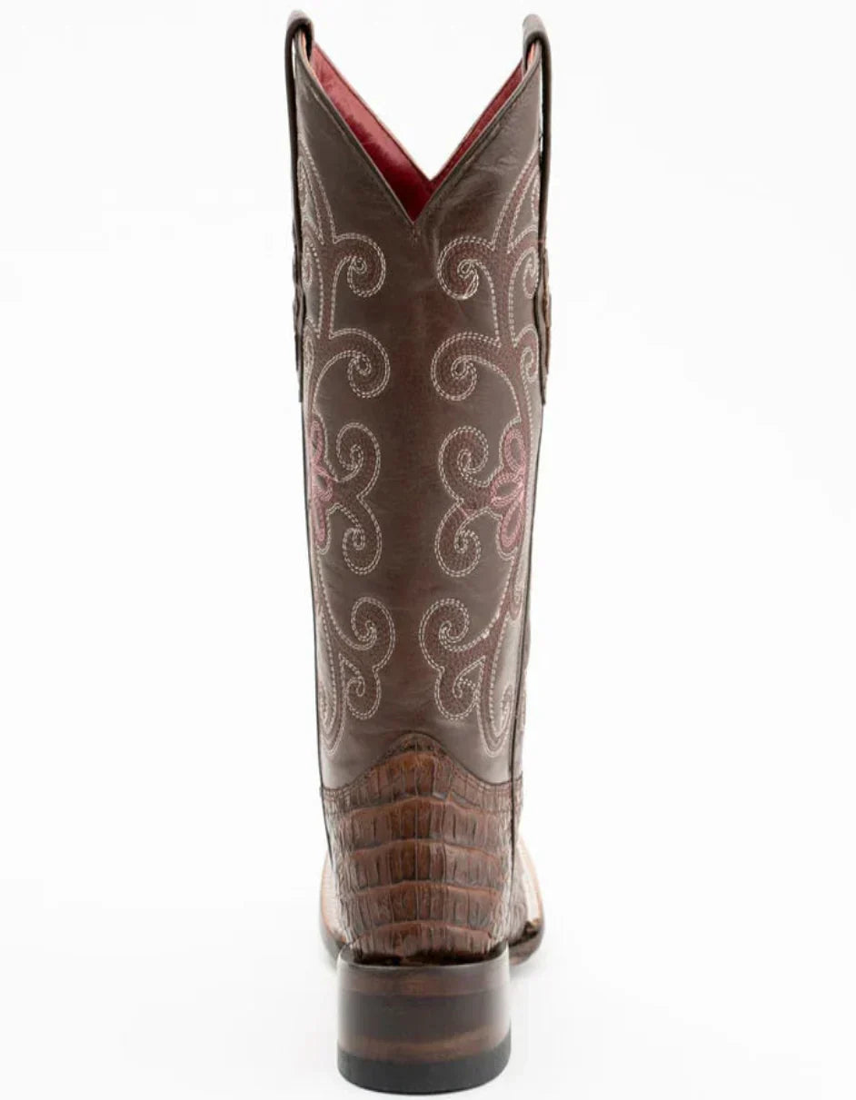 Ferrini Women's Stampede Square Toe Boots Crocodile Print - Rust Brown 4 90393-23-060-B  - from alligatorwarehouse.com