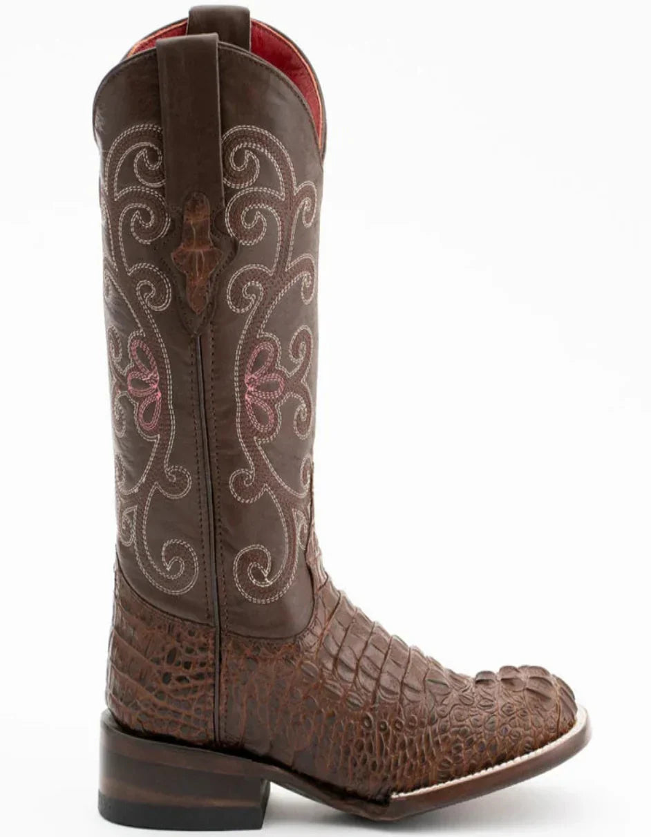 Ferrini Women's Stampede Square Toe Boots Crocodile Print - Rust Brown 3 90393-23-060-B  - from alligatorwarehouse.com
