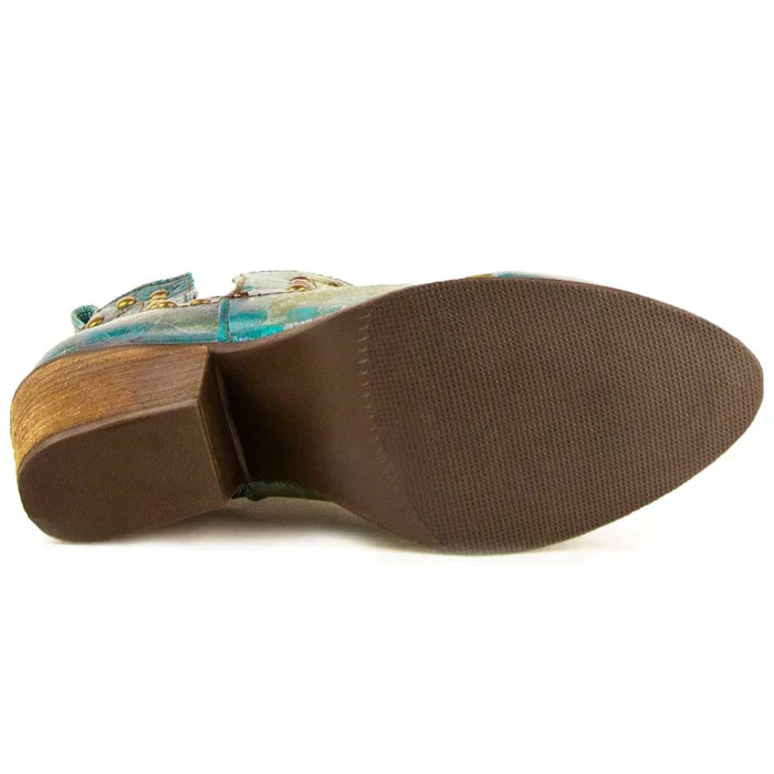 Ferrini Women's Stella Round Toe Ankle Boots Handcrafted - Turquoise 6101450 6 61014-50-060-B  - from alligatorwarehouse.com