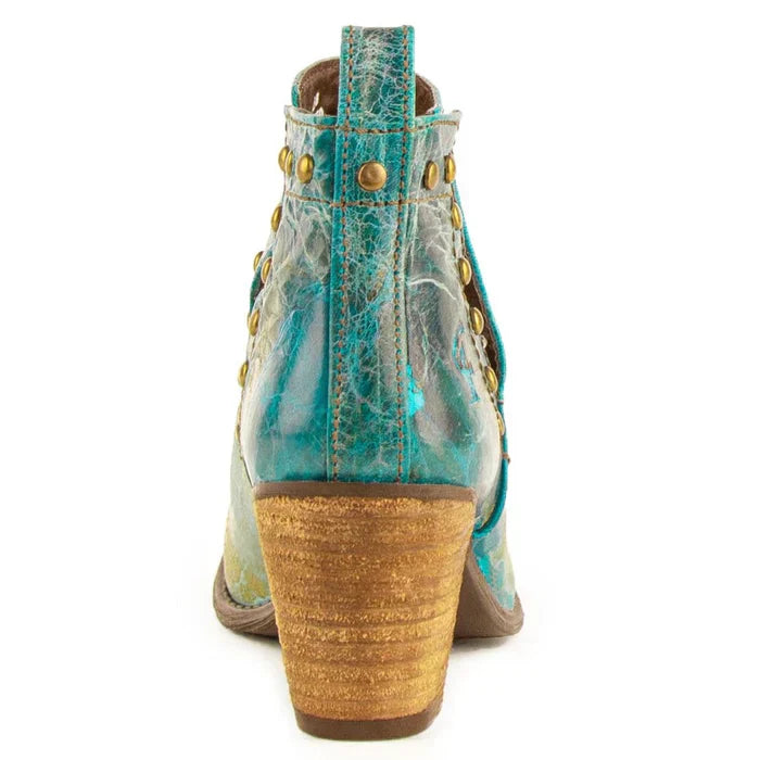 Ferrini Women's Stella Round Toe Ankle Boots Handcrafted - Turquoise 6101450 2 61014-50-060-B  - from alligatorwarehouse.com