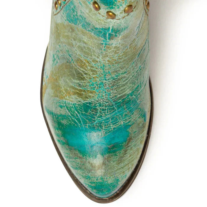 Ferrini Women's Stella Round Toe Ankle Boots Handcrafted - Turquoise 6101450 5 61014-50-060-B  - from alligatorwarehouse.com