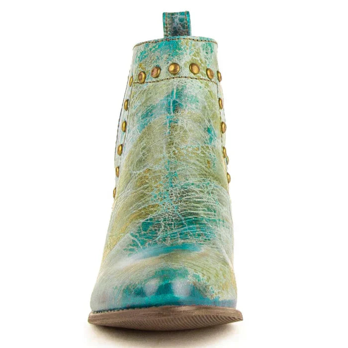 Ferrini Women's Stella Round Toe Ankle Boots Handcrafted - Turquoise 6101450 4 61014-50-060-B  - from alligatorwarehouse.com