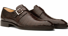 Gigolo Brown Crocodile Monk Strap Loafers By Mezlan Made In Spain Brand
