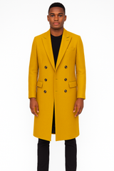 Men's Gold 44Inch Long Double Breasted Overcoat Winter Men's Topcoat Sale