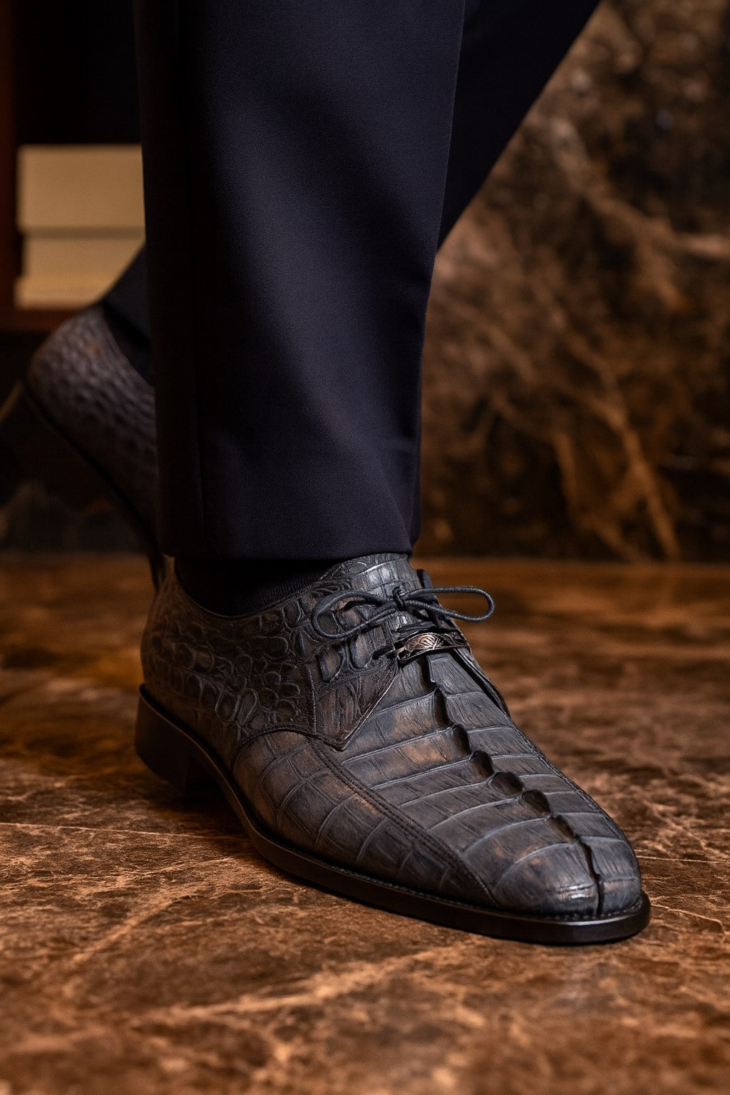 Marco Di Milano Cancun Gray Caiman Crocodile Derby