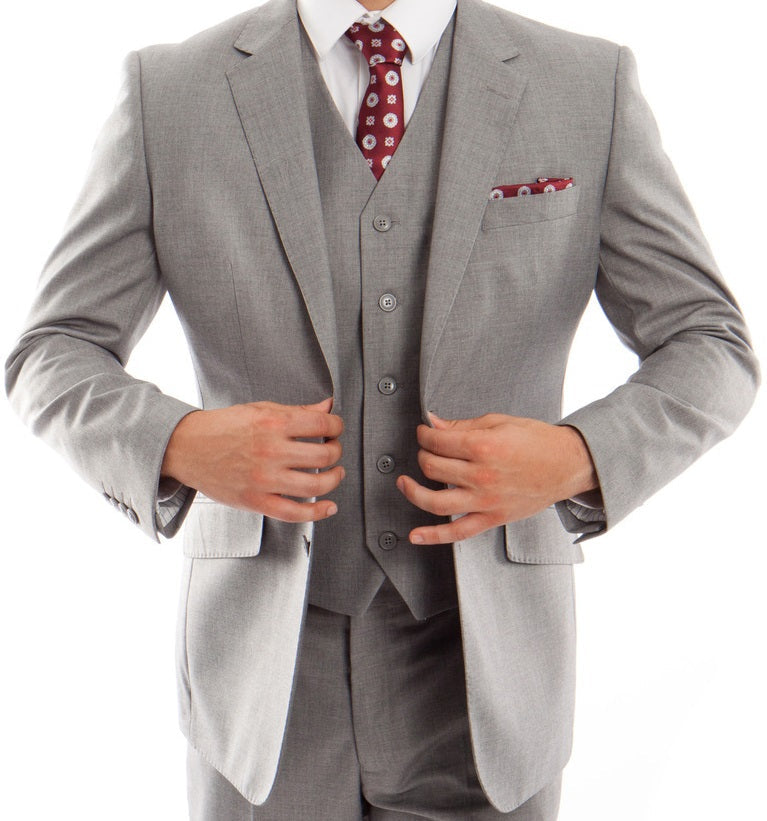 Arezzo Collection - 100% Wool Suit Modern Fit Italian Style 3 Piece in Gray 1 SO4MW249-05-GRAY  - from alligatorwarehouse.com