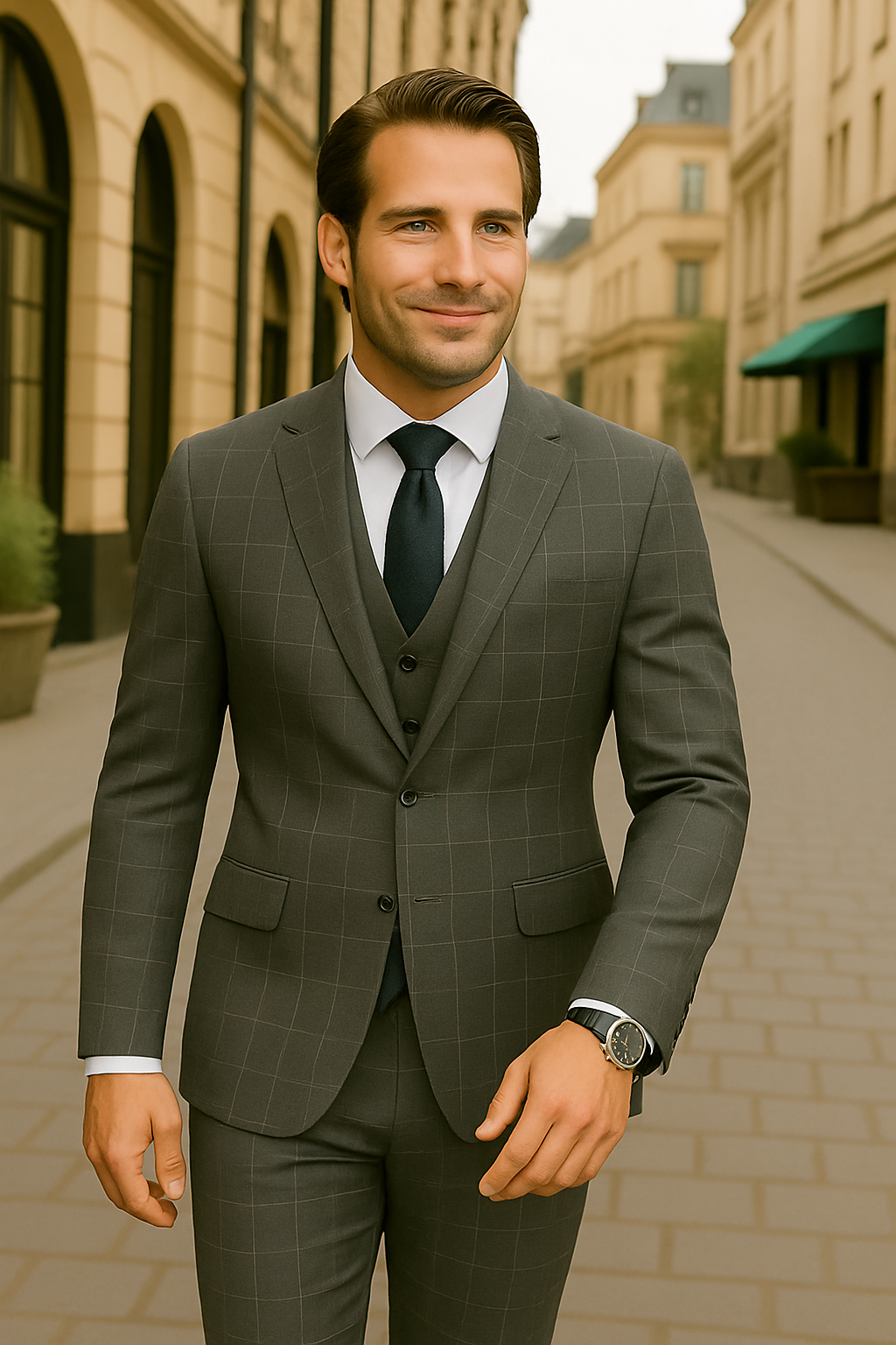 Wool Suit - Italian Made Business Suit by Statement Men's 3 Piece 100% Wool Modern Fit Suit - Fashion Pattern 12 ANGEL-3_Charcoal_38R  - from alligatorwarehouse.com