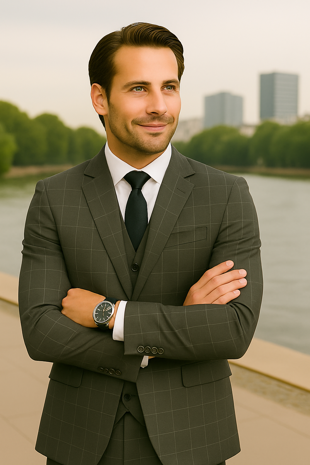 Wool Suit - Italian Made Business Suit by Statement Men's 3 Piece 100% Wool Modern Fit Suit - Fashion Pattern 13 ANGEL-3_Charcoal_38R  - from alligatorwarehouse.com