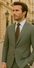 Wool Suit - Italian Made Business Suit by Statement Men's 2 Piece 100% Wool Modern Fit Suit - Subtle Windowpane