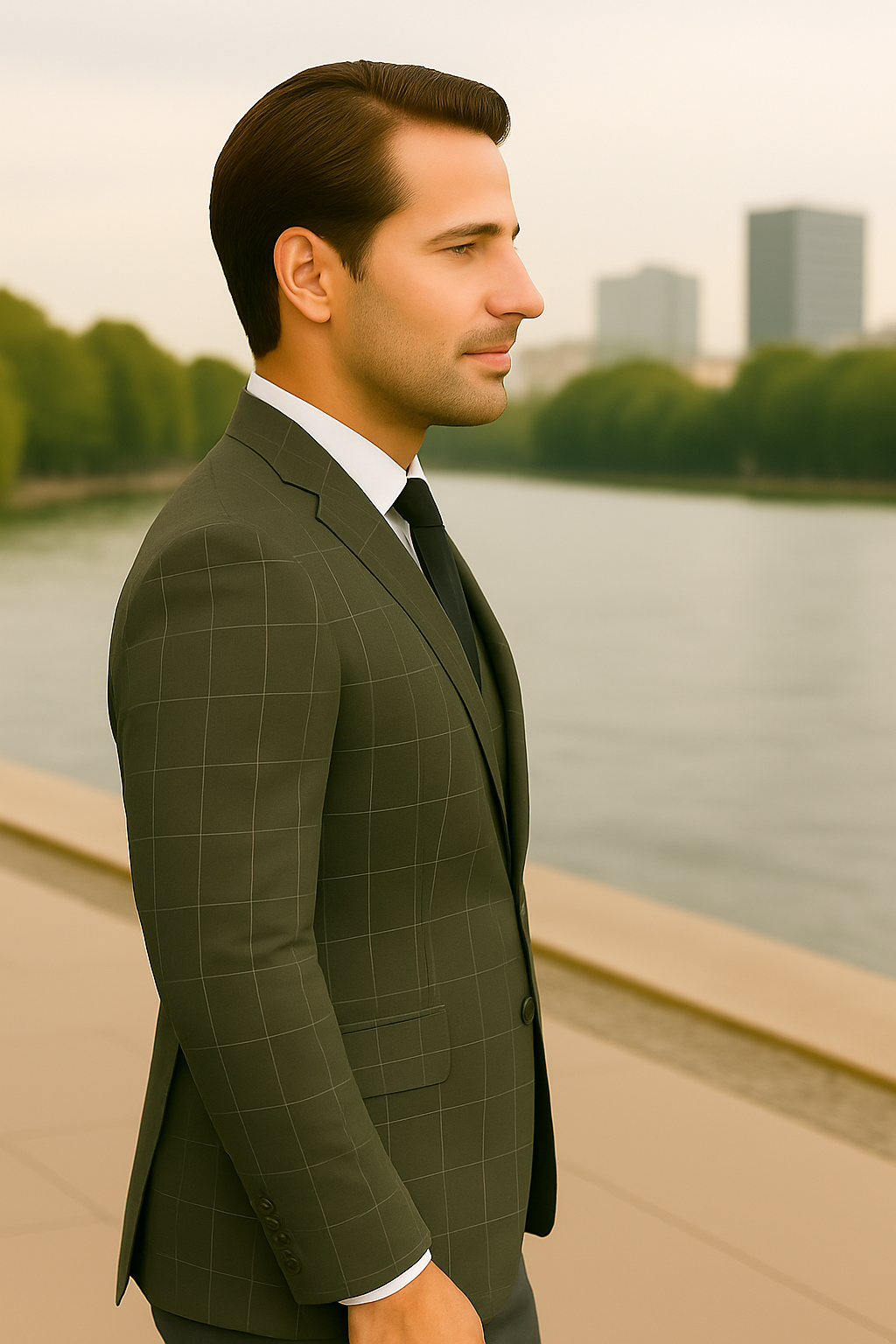 Wool Suit - Italian Made Business Suit by Statement Men's 3 Piece 100% Wool Modern Fit Suit - Fashion Pattern 14 ANGEL-3_Charcoal_38R  - from alligatorwarehouse.com