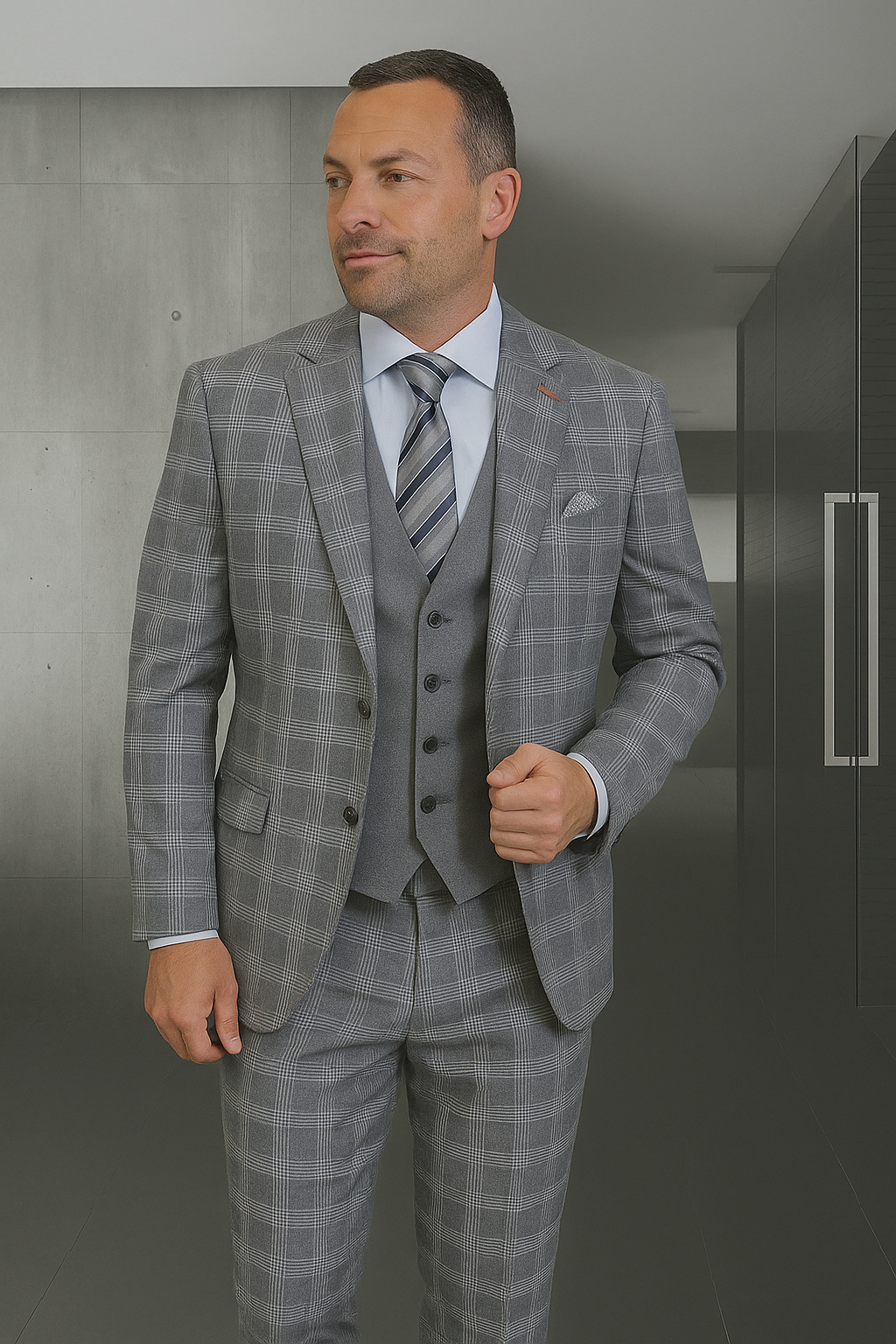 Wool Suit - Italian Made Business Suit by Statement Men's 3 Piece 100% Wool Modern Fit Suit - Coordinating Solid Color Vest 1 ZILONI-2_Grey_38R  - from alligatorwarehouse.com