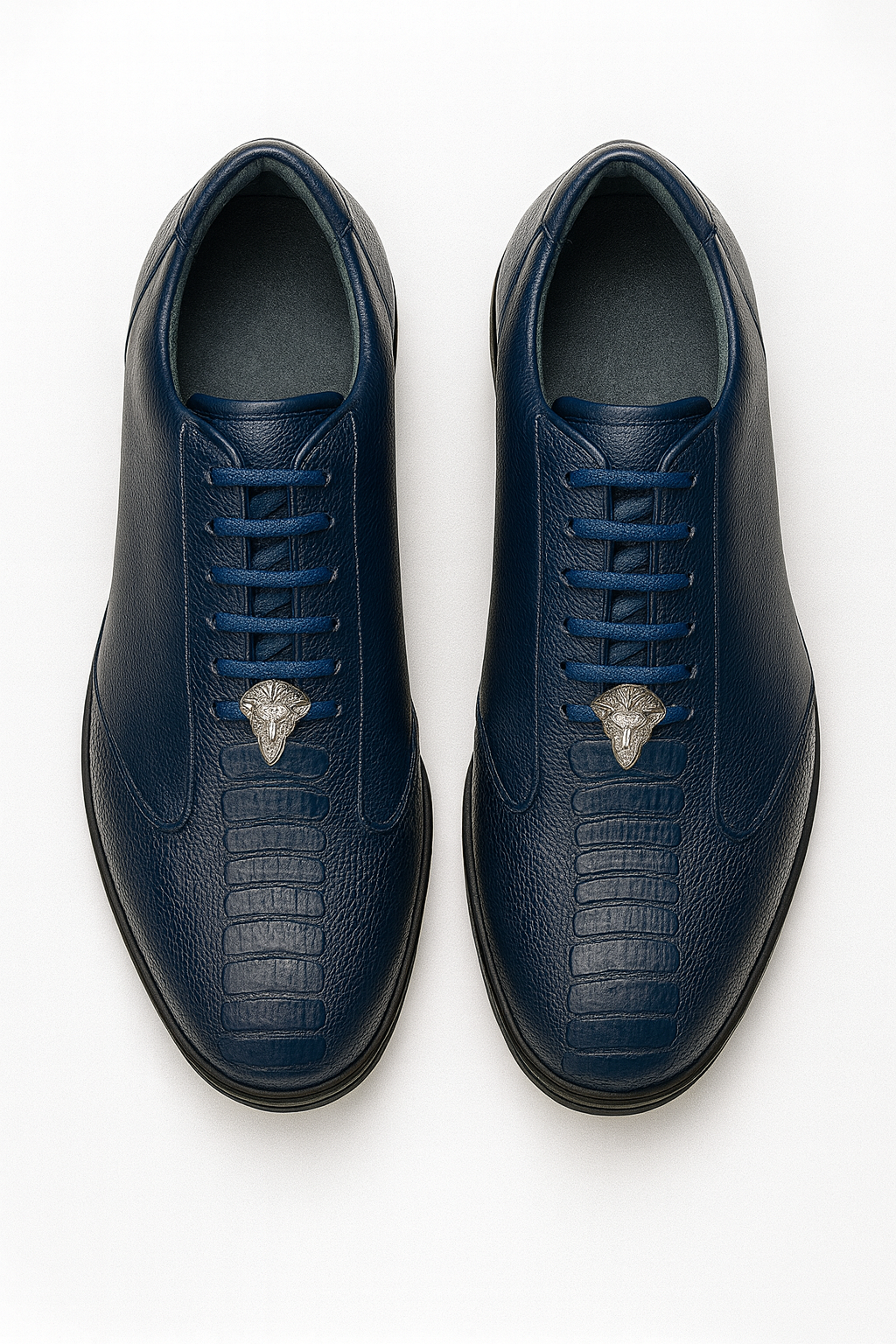 Los Altos Navy Blue Ostrich Leg Lace Up Sneakers 5   - from alligatorwarehouse.com