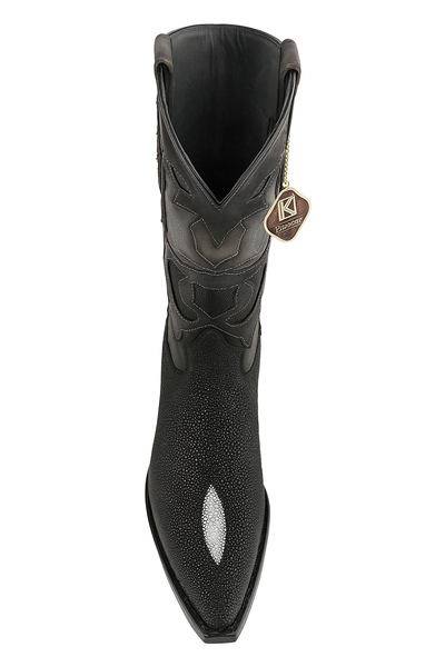 Men's King Exotic Snip Toe Stingray Boots Single Stone Handmade Black (494R1205)