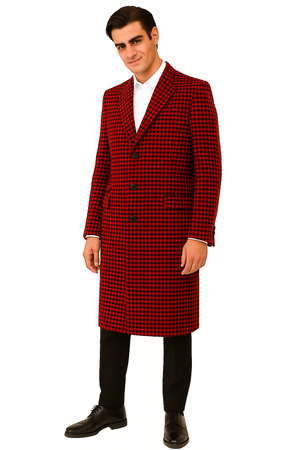 Houndstooth Overcoat - Houndstooth Topcoat - Houndstooth Checker Car Coat Red