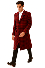 Houndstooth Overcoat - Houndstooth Topcoat - Houndstooth Checker Car Coat Red
