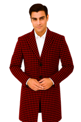 Houndstooth Overcoat - Houndstooth Topcoat - Houndstooth Checker Car Coat Red
