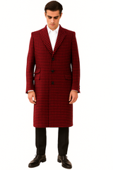 Houndstooth Overcoat - Houndstooth Topcoat - Houndstooth Checker Car Coat Red