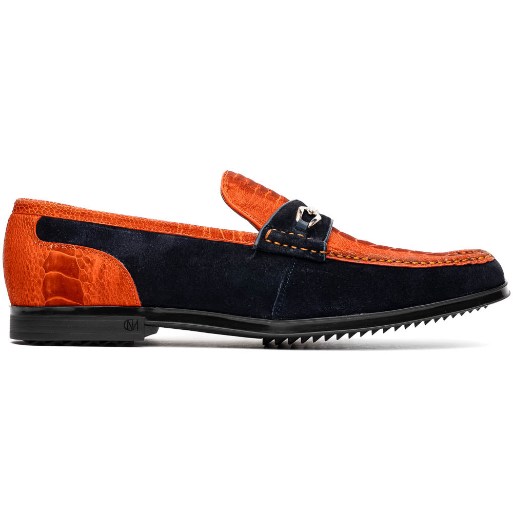 Marco Di Milano Orange-Navy Hugo Sueded Ostrich Leg Bit Loafers 1 HUGO OSL_OSTRICH LEG_ORANGE-NAVY_8  - from alligatorwarehouse.com