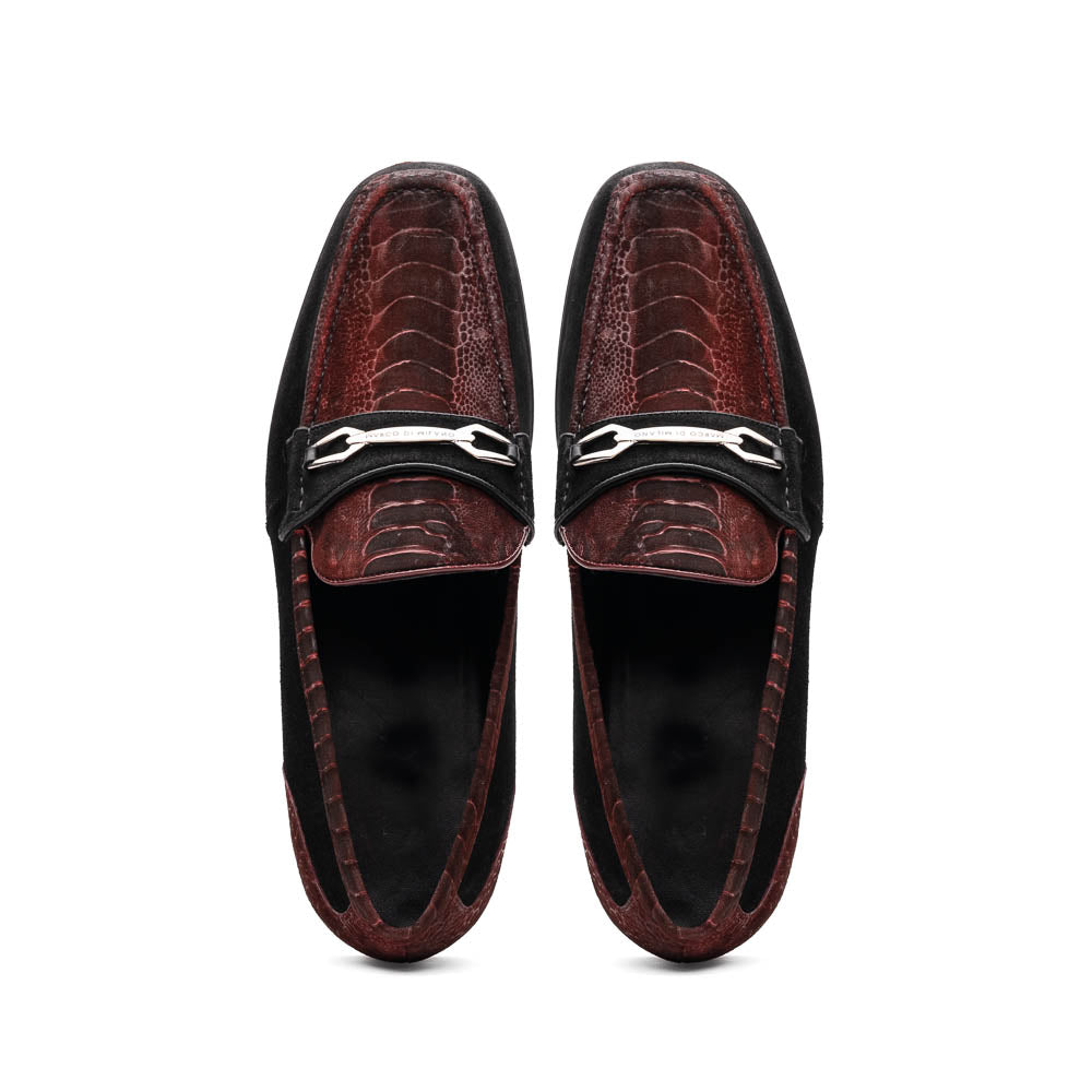 Marco Di Milano Wine-Black Hugo Sueded Ostrich Leg Bit Loafers 4 HUGO OSL_OSTRICH LEG_WINE-BLACK_8  - from alligatorwarehouse.com