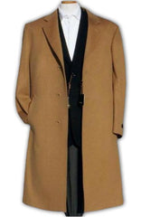 Men’s Camel Overcoat – Classic Single Breasted Wool Long Coat with Peak Lapel