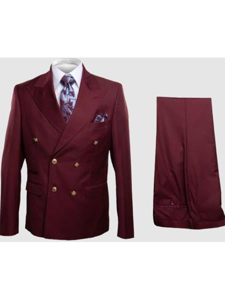 Rossiman Men's Burgundy Slim Fit Formal Suit – Modern Double-Breasted Jacket 2 SKU#58647  - from alligatorwarehouse.com