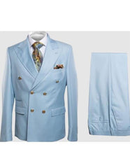 Rossiman Men’s Light Blue Slim Fit Suit – Elegant Double-Breasted Design
