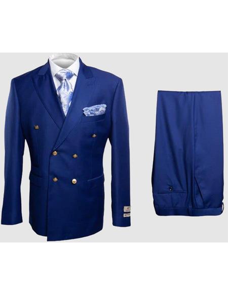Rossiman Men's Slim Fit Royal Blue Suit – Double-Breasted Elegance