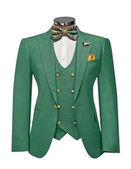 Men’s Green Slim Fit Suit by Rossiman – Stylish Double-Breasted Vest & Flat Front Pants