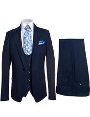 Rossiman Men’s Formal Blue Suit – Slim Fit Design with Vest and Trousers