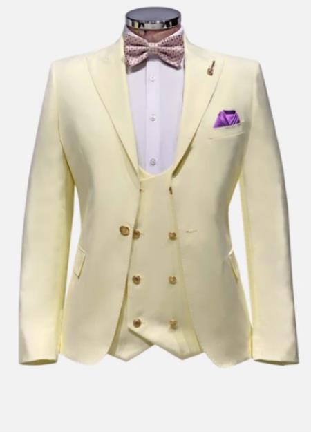 Mens Suits With Gold Buttons - Ivory Suit