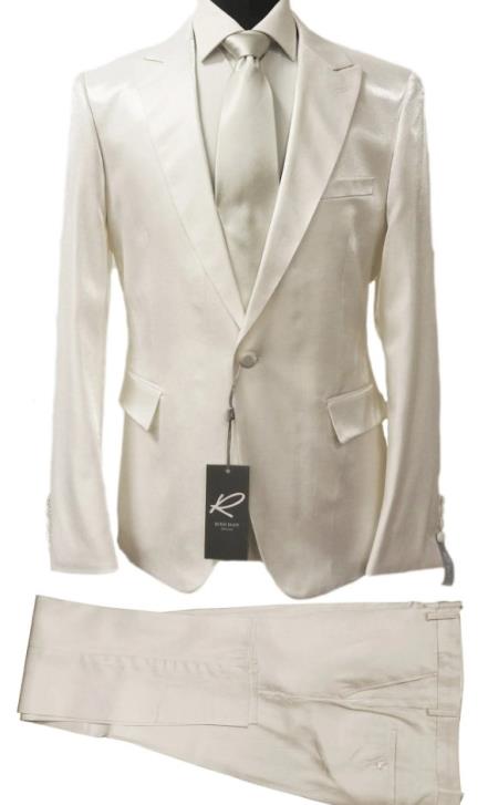 Rossiman White Sateen Suit for Men – High-Shine Formal Elegance 2 SKU#61578  - from alligatorwarehouse.com