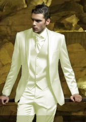 Mens Shiny Blazer - Ivory Sateen Vested Suit