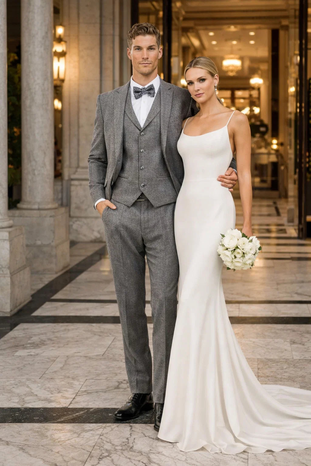 Men’s Two Button Vested Vintage Style Tweed Wedding Suit in Grey – Classic 3 Piece Formal Suit