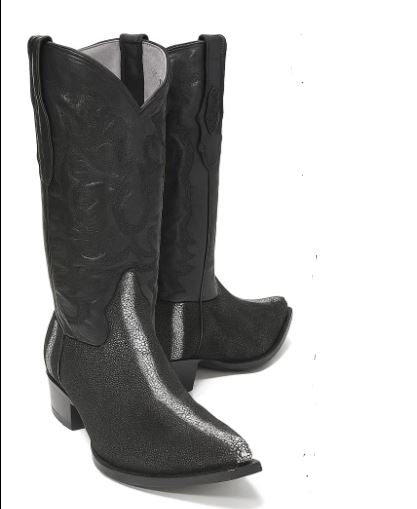 Los Altos Men's Black Stingray with Full Rowstone Finish Snip Toe Boots 5   - from alligatorwarehouse.com