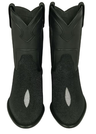 Los Altos Men’s Genuine Single Stone Sting Ray Black Roper Toe Boots 5   - from alligatorwarehouse.com