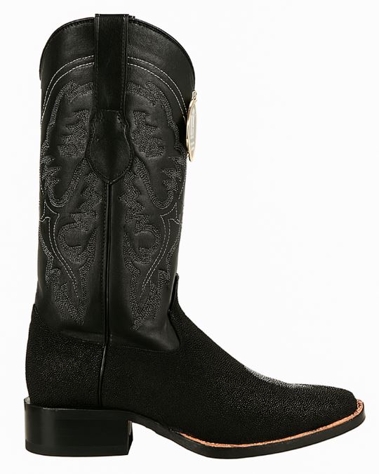 Mens King Exotic Boots Square Toe Stingray Single Stone Black (48221205-) 2   - from alligatorwarehouse.com