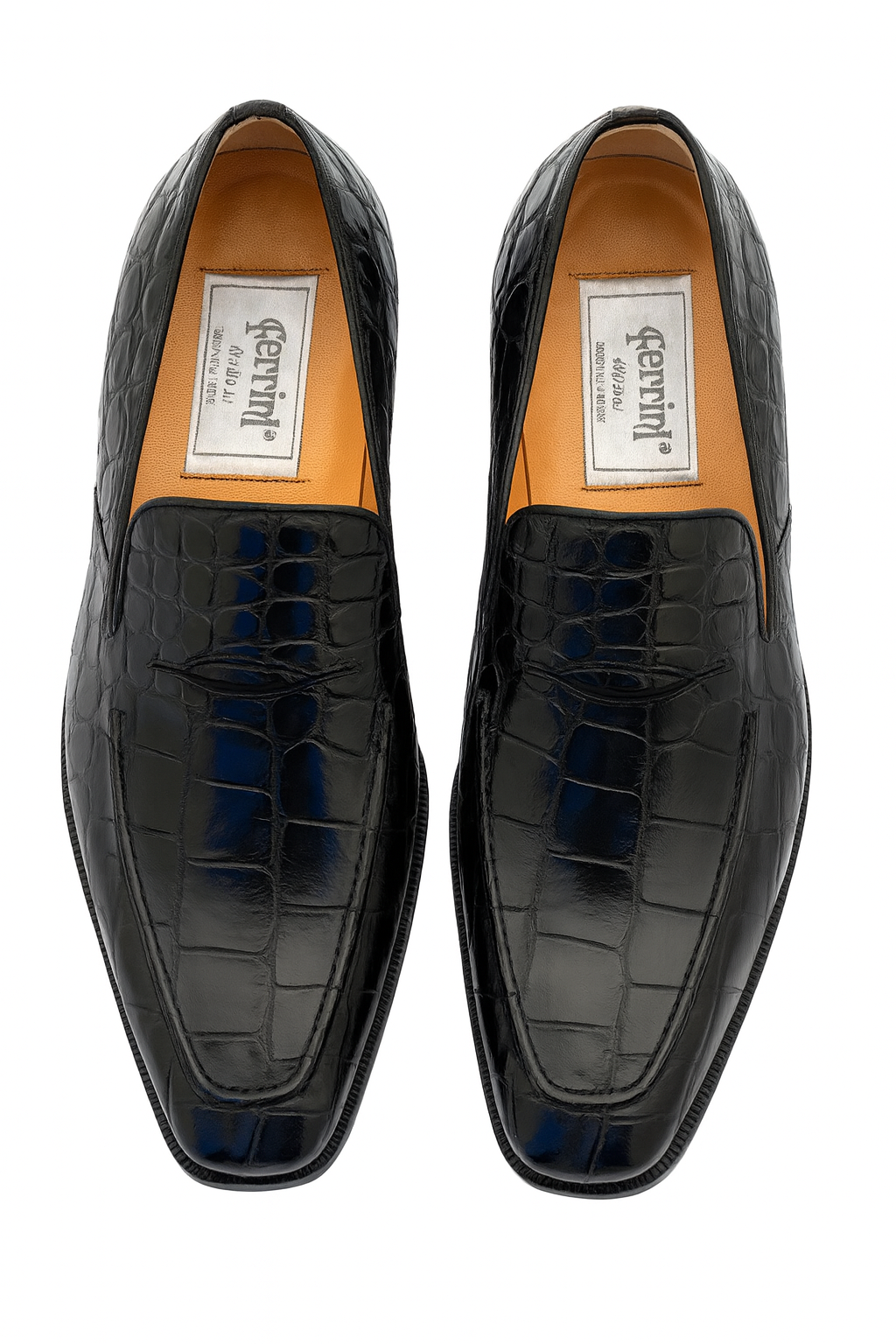 Italian Crocodile Skin Shoes By Ferrini Mens Black Unique Loafers 6 FC3877-BL-090  - from alligatorwarehouse.com