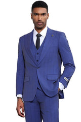 Men's Stacy Adams Modern Fit Vested Tonal Windowpane Plaid Suit in French Blue