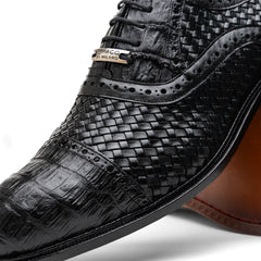 Marco Di Milano John Woven Caiman Crocodile Oxfords Black
