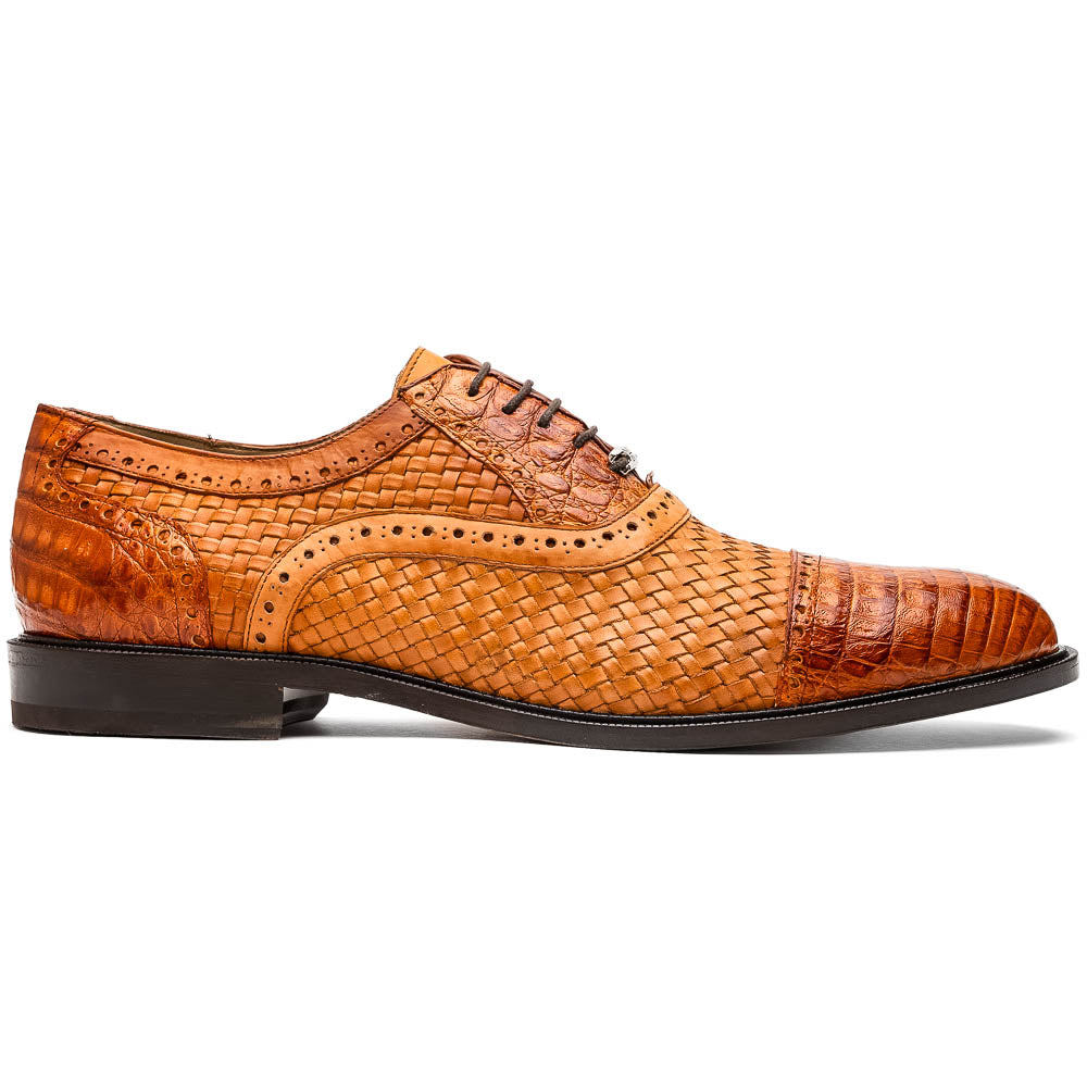 Marco Di Milano John Brandy Shoes Exotic Caiman Crocodile / Woven Leather Dress Oxfords 1 JOHN_CAIMAN FUSCUS_BRANDY_8  - from alligatorwarehouse.com
