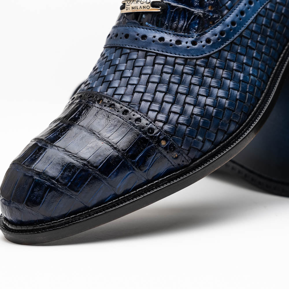 Marco Di Milano John Navy Shoes Exotic Caiman Crocodile / Woven Leather Dress Oxfords 3 JOHN_CAIMAN FUSCUS_NAVY_8  - from alligatorwarehouse.com