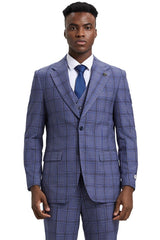 Men's Stacy Adams Two Button Vested Glen Plaid Check Suit in Light Purple Lavender