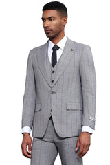 Men's Stacy Adams Modern Fit Vested Tonal Windowpane Plaid Suit in Light Grey
