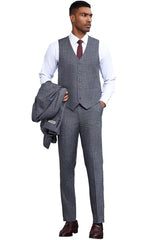 Men's Stacy Adams Vested Sharkskin Weave Pattern Suit in Grey