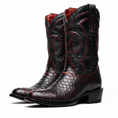 Marco Di Milano Kansas BlackCherry Python Round Toe Cowboy Boots