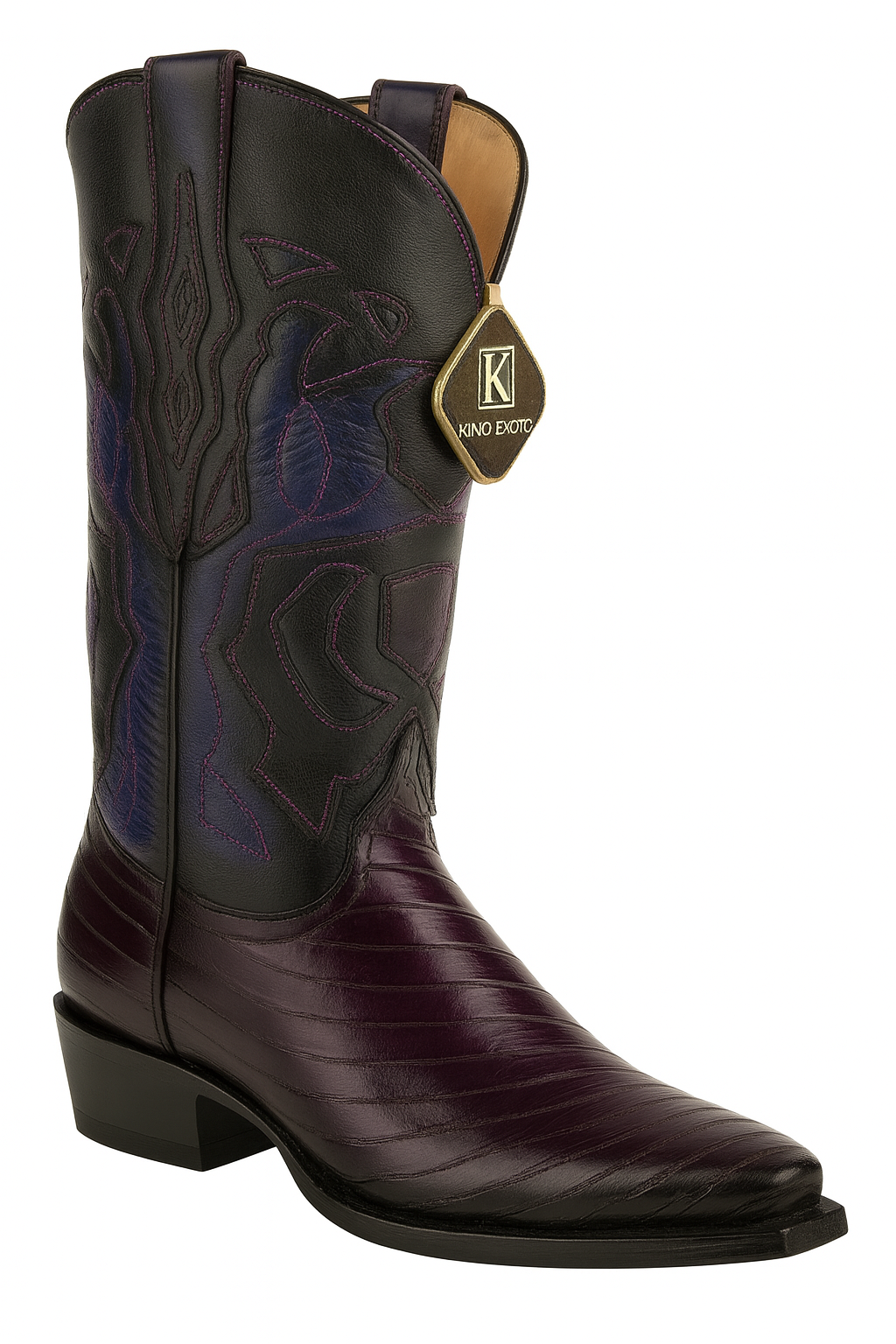 Men's King Exotic Snip Toe Eel Boots Handcrafted Burnished Purple (494RD0866) 1   - from alligatorwarehouse.com