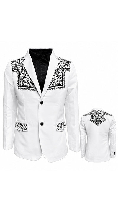 Mens Cowboy Blazer - Western Jacket in Color "White" Ultra Slim Fitted (Buy 1 Size UP)