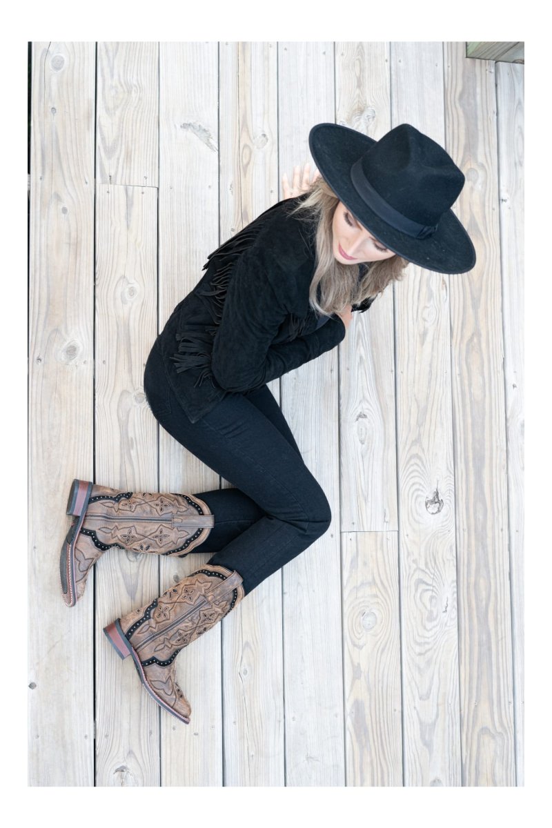 Laredo Women's Bouquet Broad Square Toe Leather Boots - Honey 5844 4 5844_6_M  - from alligatorwarehouse.com