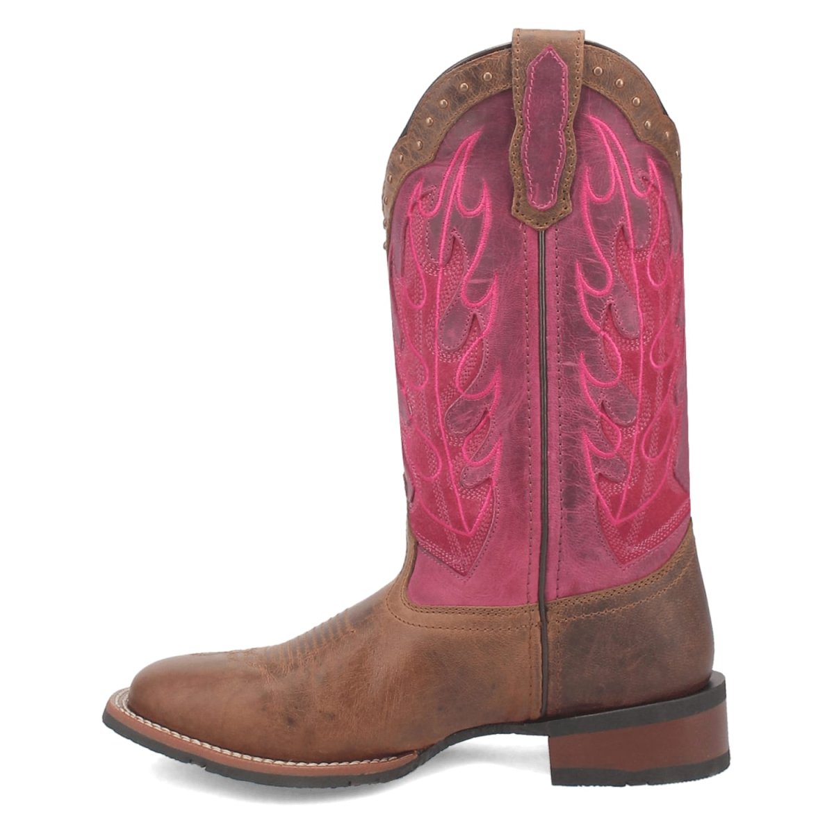 Laredo Women's Faye Broad Square Toe Leather Boots - Brown / Pink 3117 4 3117_6_M  - from alligatorwarehouse.com