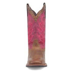 Laredo Women's Faye Broad Square Toe Leather Boots - Brown / Pink 3117